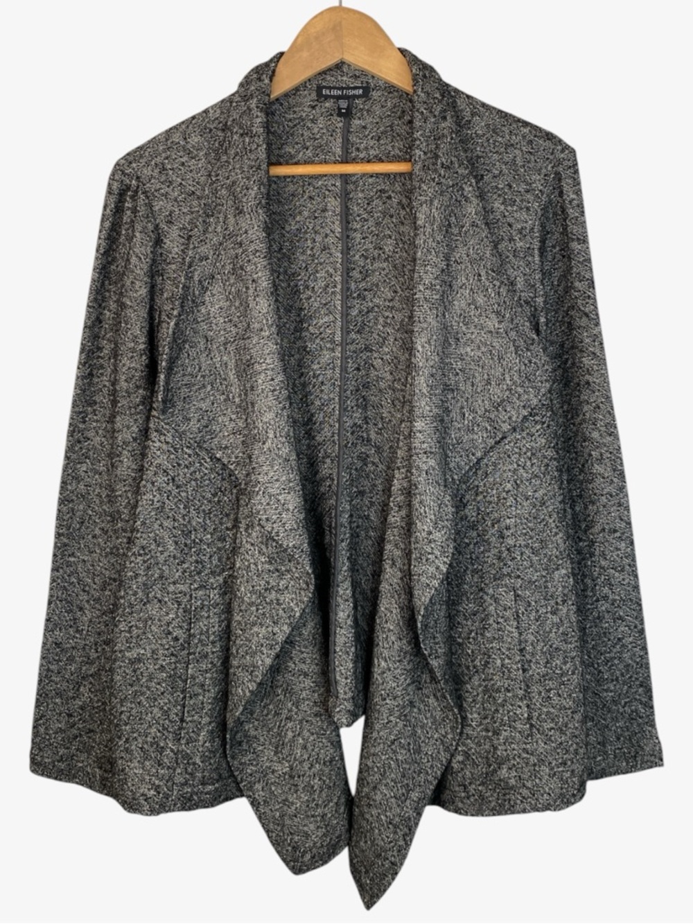 EILEEN FISHER Waterfall Cardigan Textured Jacket - Gray/Black Marled - Size M